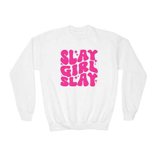 Slay Girl Slay Youth Sweatshirt, Girl Power Motivational Gift, Sporty Girl Crewneck Jumper, Empowerment Activewear, Girl Boss Top