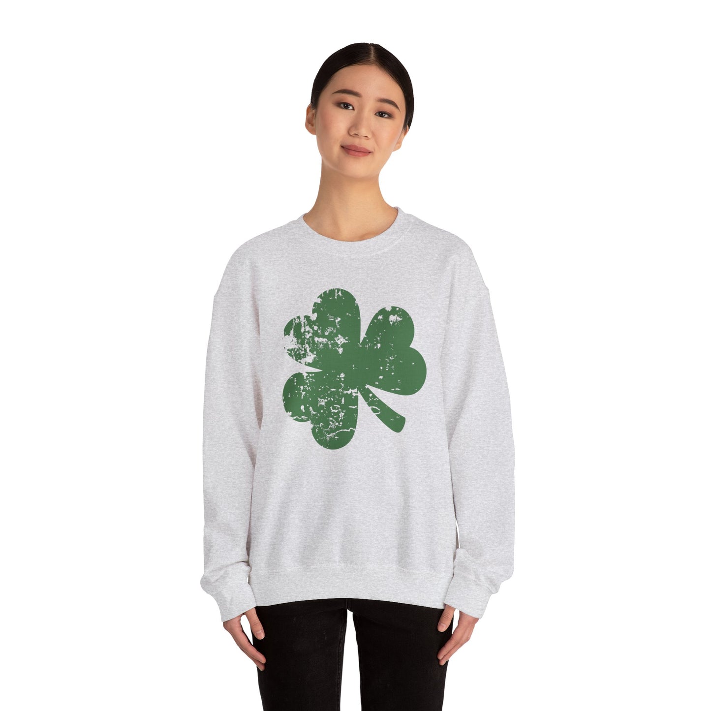 Funny Lucky Shamrock St Patricks Day Crewneck Sweatshirt, St Pattys Day Gift, Distressed Clover Jumper, Unisex Hoodie, Green Sweater