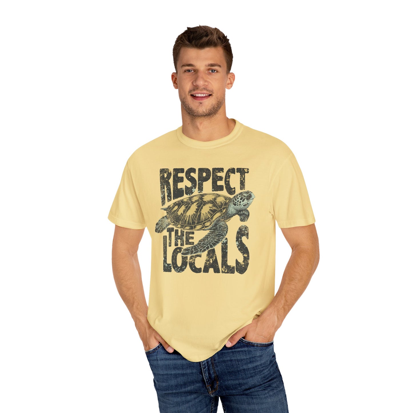 Respect The Locals TShirt, Island Life, Summer Tee, Sea Turtle Lover, Ocean, Wildlife - Unisex Garment-Dyed T-shirt, Island Tee, Beach