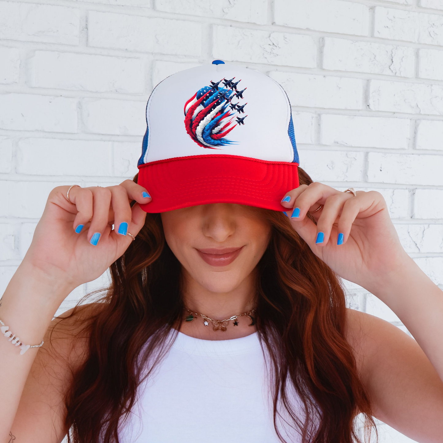 Patriotic Fighter Jet Hat ✈️ Red White Blue USA Snapback