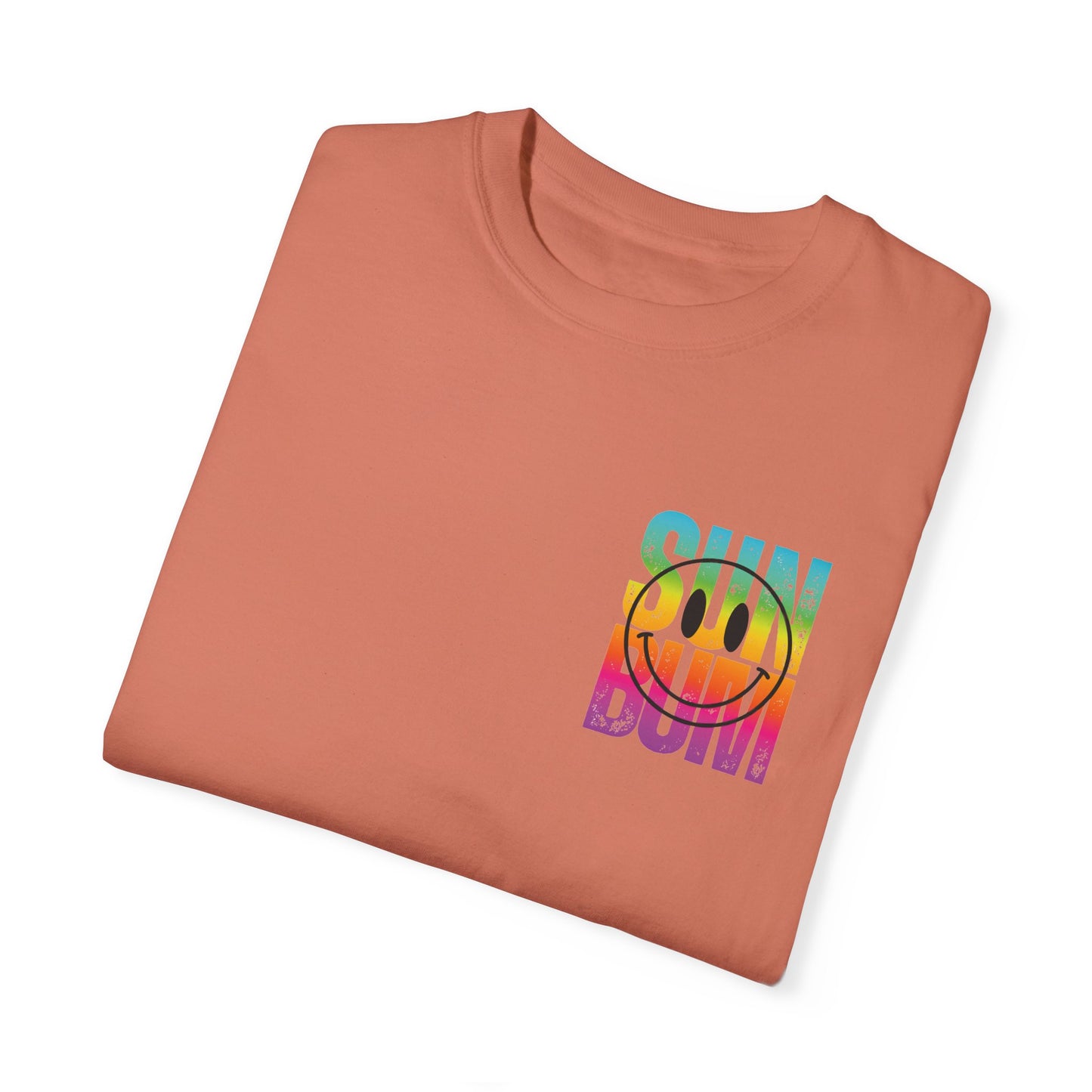 Sun Beach Life Unisex Garment-Dyed T-shirt, Summer, Spring Break, Bum Smiley Face Vacation Shirt, Front and Back Design, Large Back Design