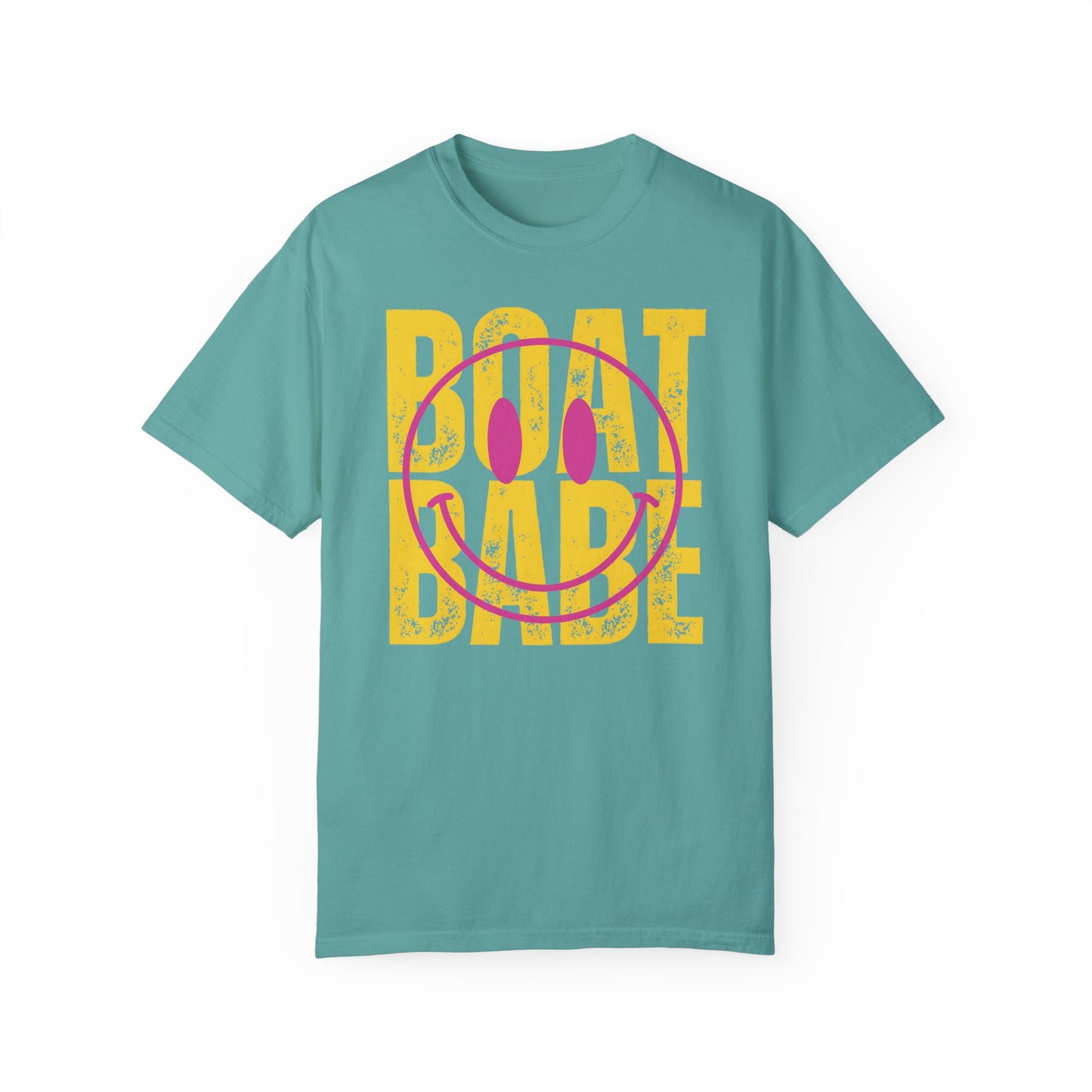 Boat Babe Summer Vacation T-shirt, Smiley Face Tee for Spring Break, Unisex Garment-Dyed Shirt, Girls Trip Tee