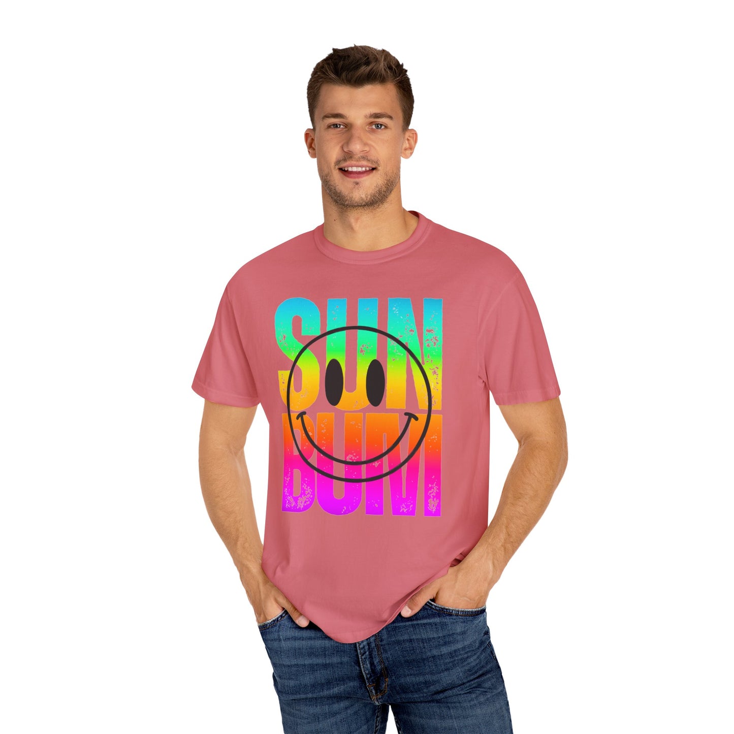 Sun Beach Life Unisex Garment-Dyed T-shirt, Summer, Spring Break, Bum Smiley Face Vacation Shirt