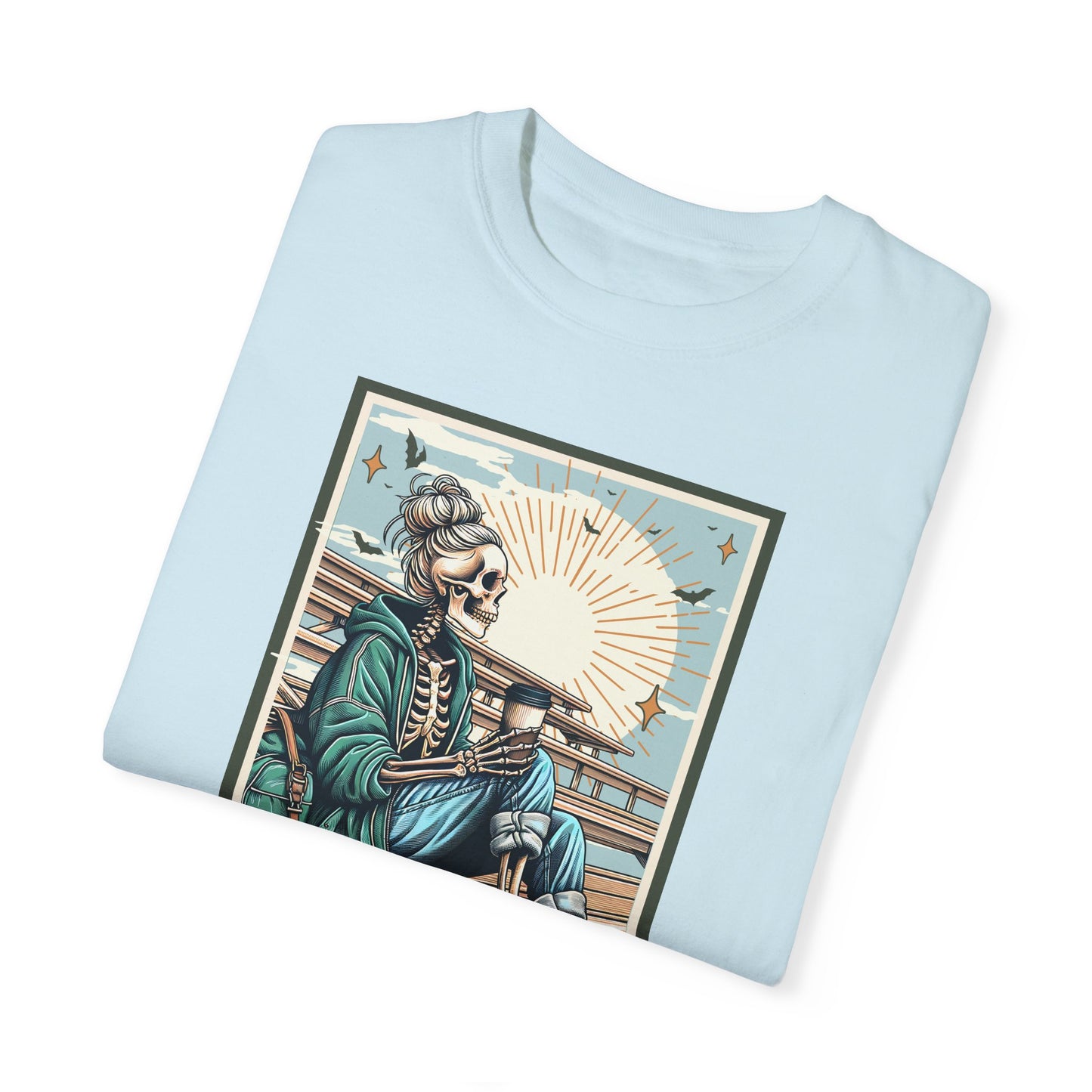 The Track Mom Skeleton Tarot Unisex Tee, Graphic T-Shirt, Unisex Garment-Dyed Shirt, Track Mom Tee, Tarot Lover Shirt, Skeleton