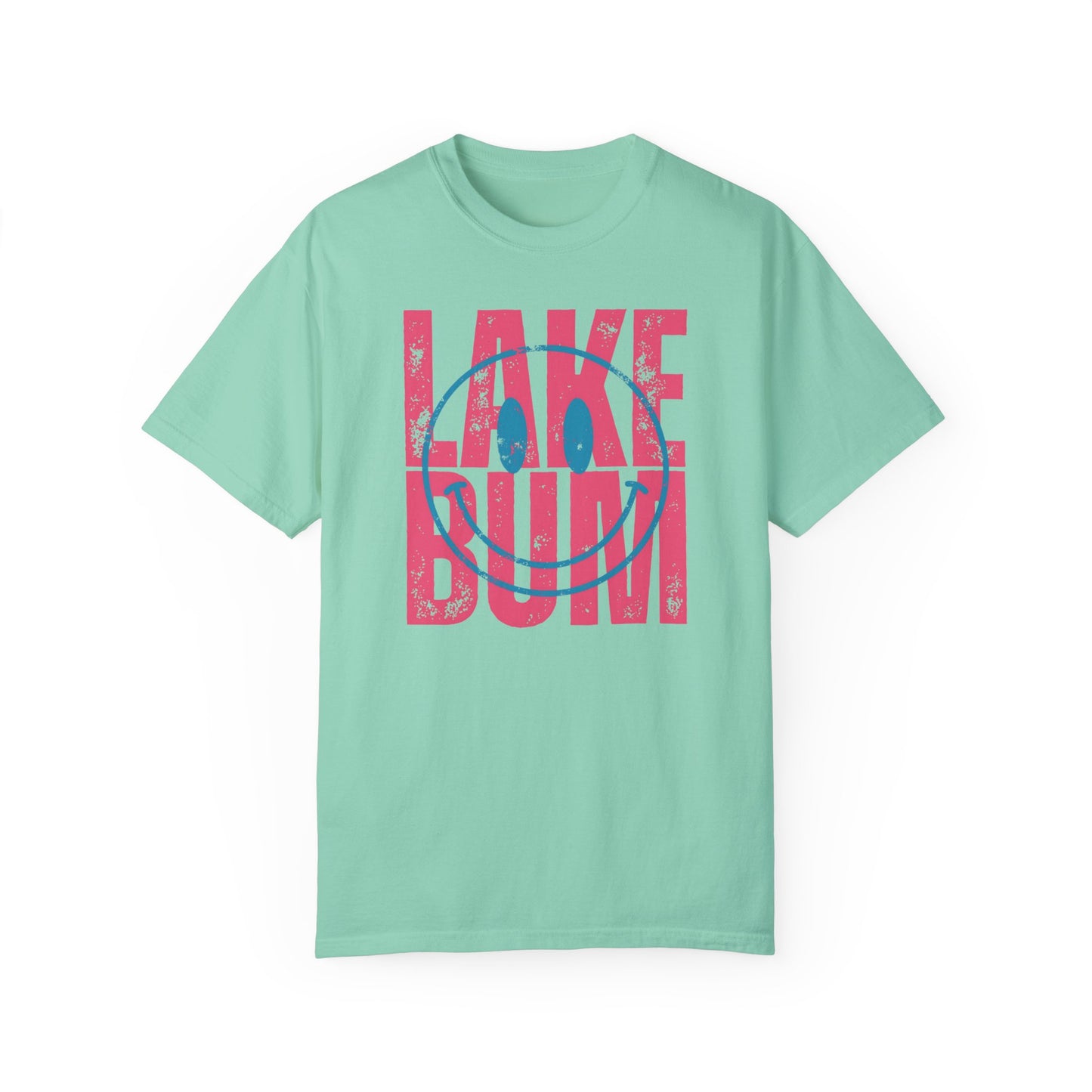 Lake Bum Life T-shirt, Summer Vacation Shirt, Smiley Face Tee for Spring Break, Unisex Garment-Dyed