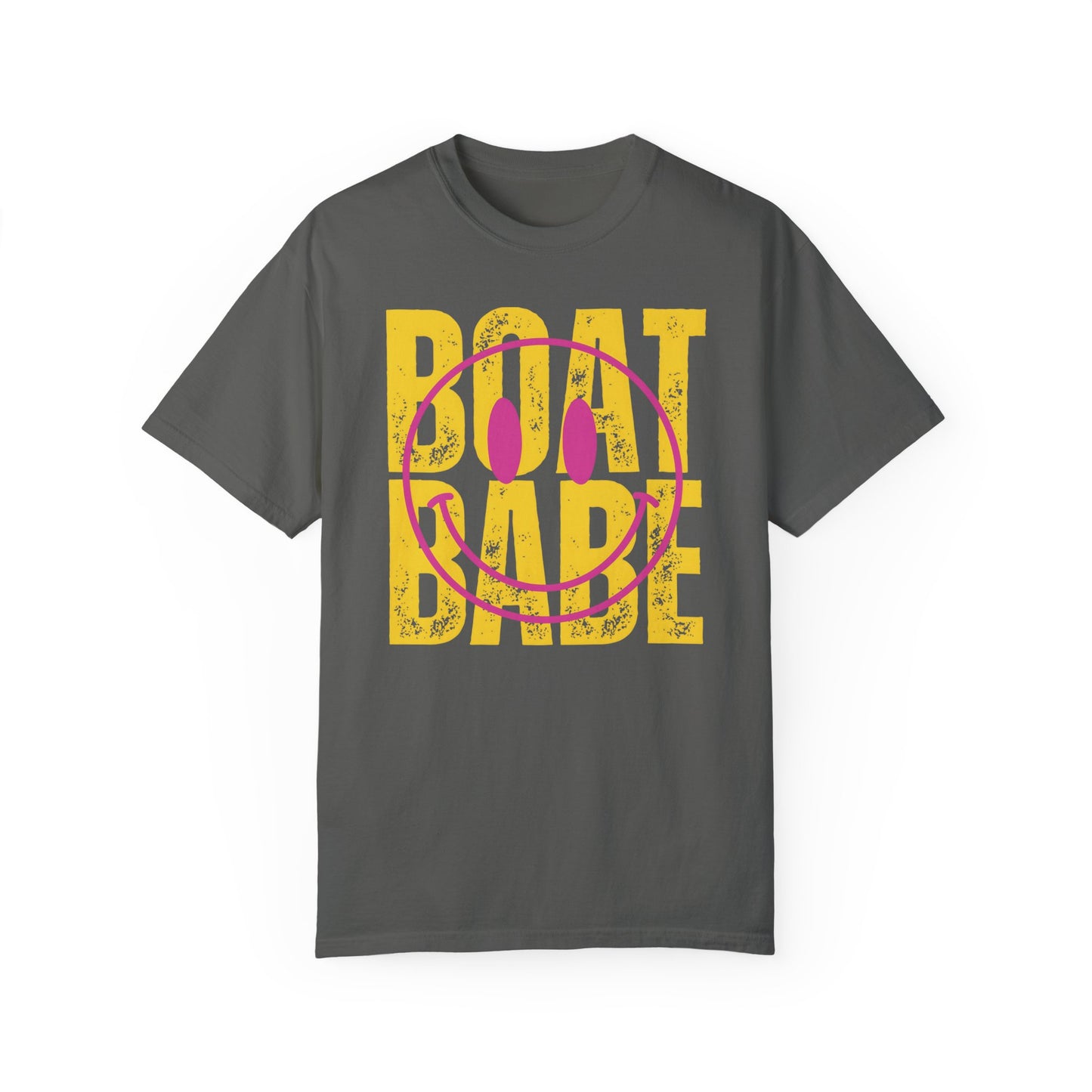 Boat Babe Summer Vacation T-shirt, Smiley Face Tee for Spring Break, Unisex Garment-Dyed Shirt, Girls Trip Tee