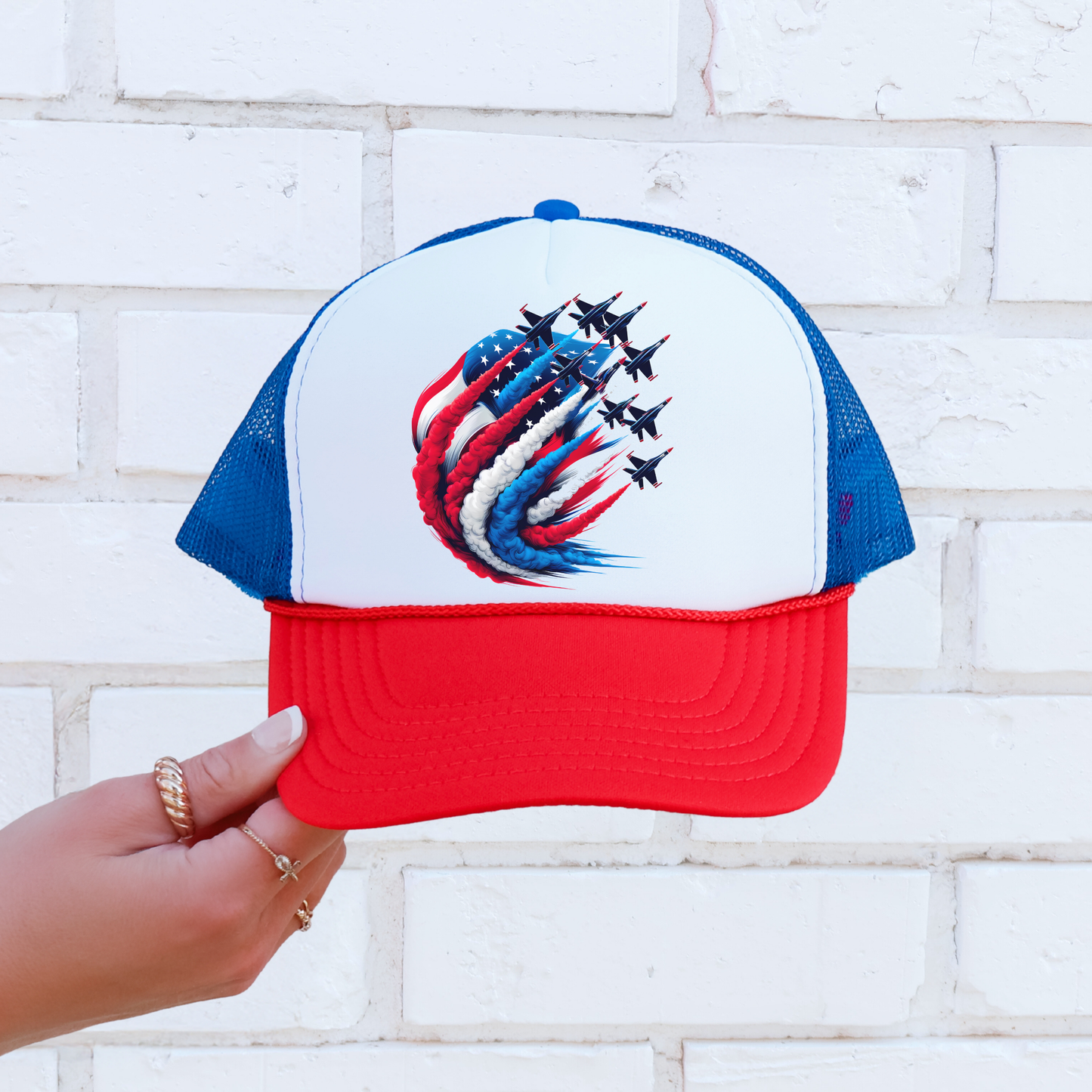 Patriotic Fighter Jet Hat ✈️ Red White Blue USA Snapback