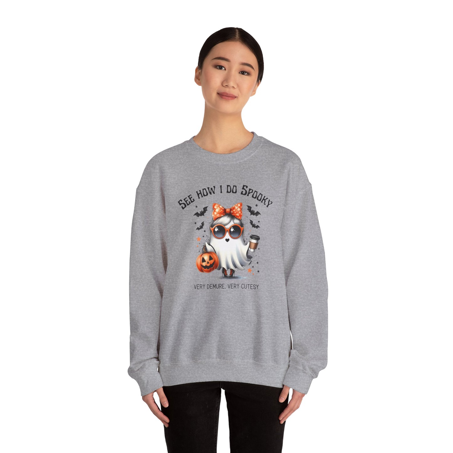 See How I Do Spooky, Very Demure, Very Cutesy, Unisex Crewneck Sweatshirt, Halloween Sweater, Trending Sweatshirt, Funny Graphic Sweatshirt