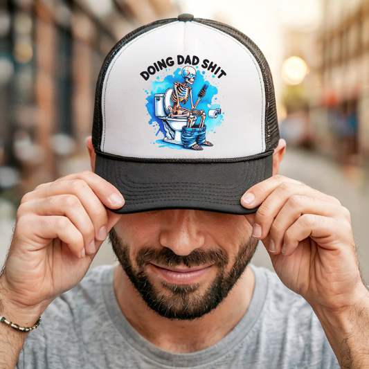 "Doing Dad Shit" Blue Splash Skeleton Trucker Hat