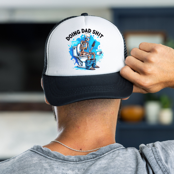 "Doing Dad Shit" Blue Splash Skeleton Trucker Hat