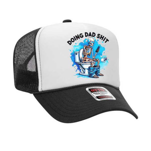 "Doing Dad Shit" Blue Splash Skeleton Trucker Hat