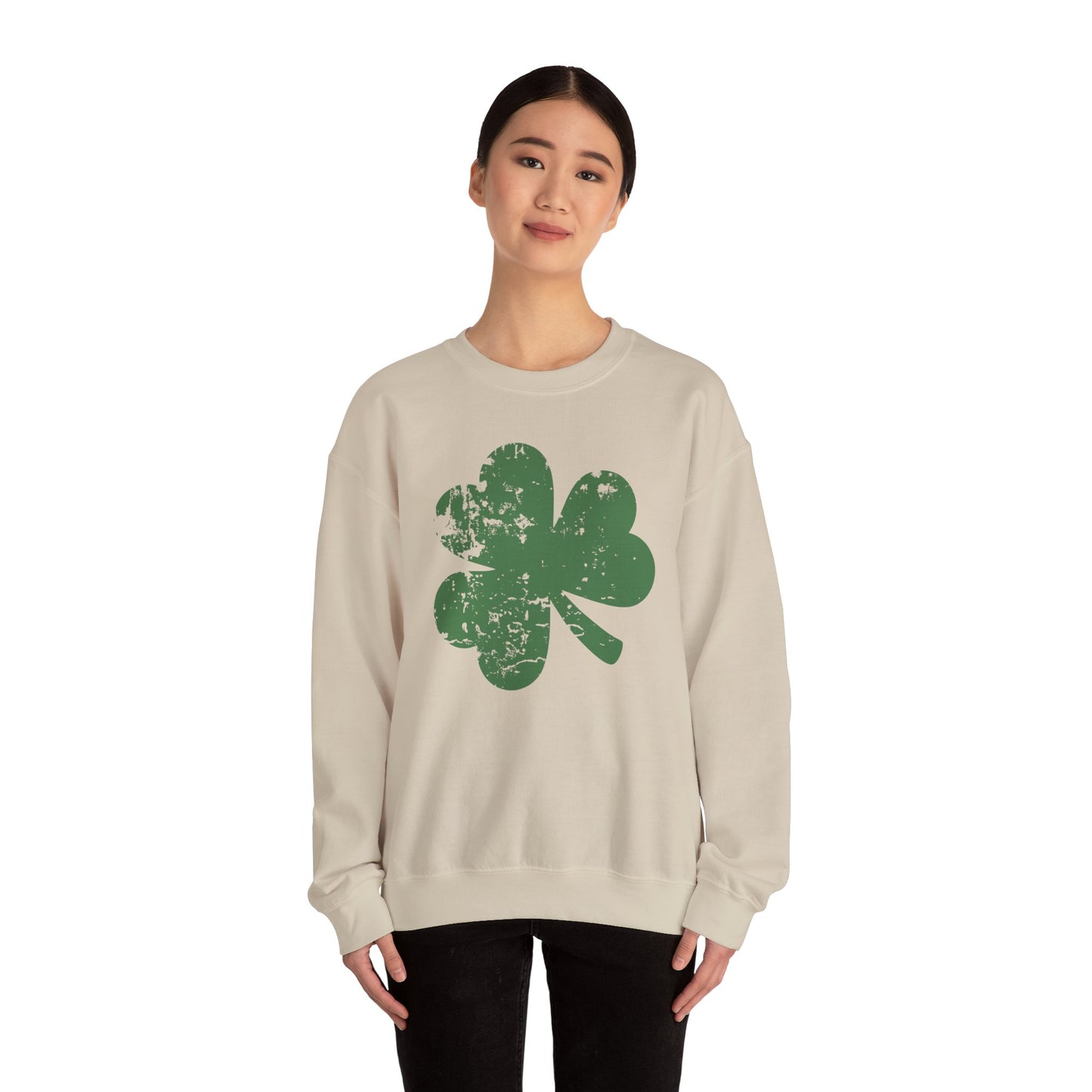 Funny Lucky Shamrock St Patricks Day Crewneck Sweatshirt, St Pattys Day Gift, Distressed Clover Jumper, Unisex Hoodie, Green Sweater