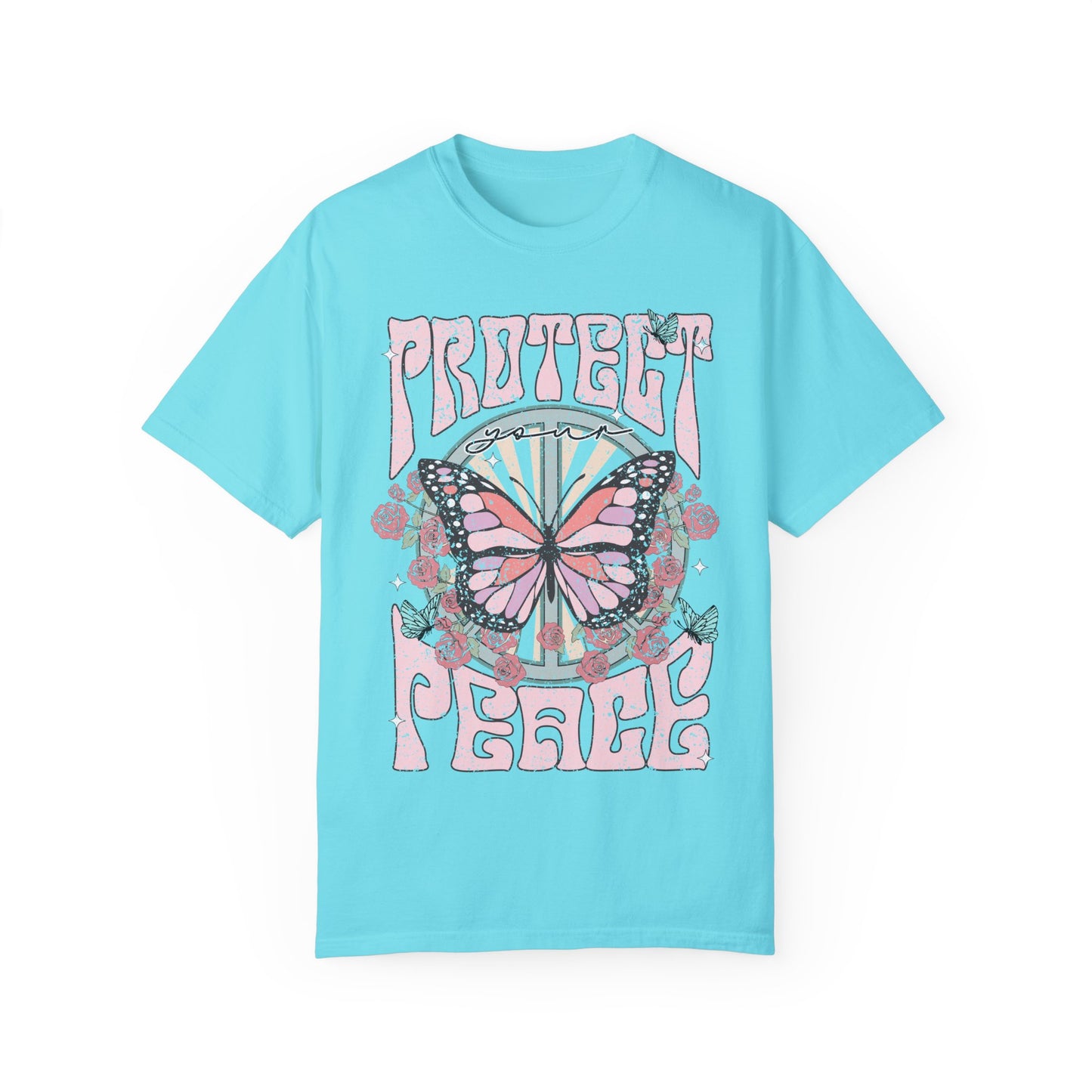 Uplifting Butterfly Unisex Garment-Dyed T-shirt, Spiritual Wellness Tee, Motivational Retro Tee, Trendy Tee for Peace, Protect Your Peace