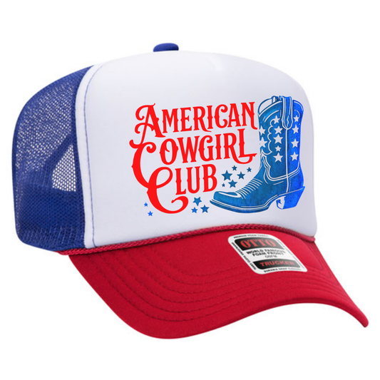 American Cowgirl Club Hat 🤠 Patriotic Rodeo Trucker Cap