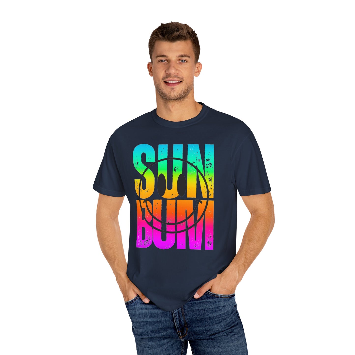 Sun Beach Life Unisex Garment-Dyed T-shirt, Summer, Spring Break, Bum Smiley Face Vacation Shirt