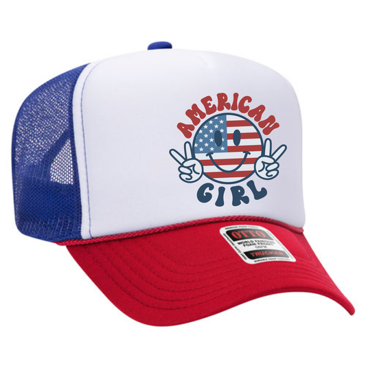 American Girl Trucker Hat 💖 Patriotic Peace Sign Snapback