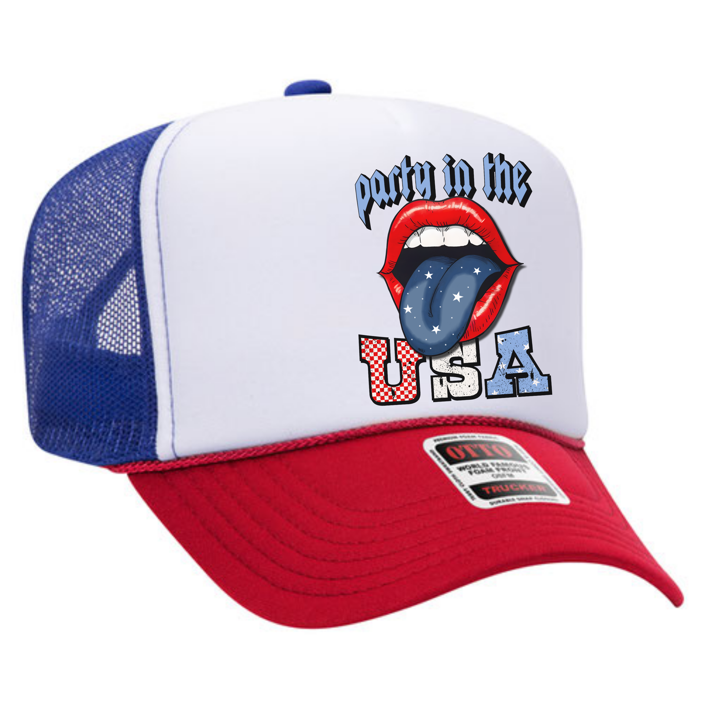 Party in the USA Trucker Hat 💋 Red White Blue Lips Snapback
