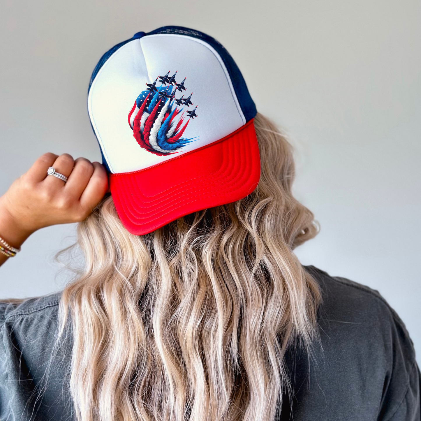 Patriotic Fighter Jet Hat ✈️ Red White Blue USA Snapback
