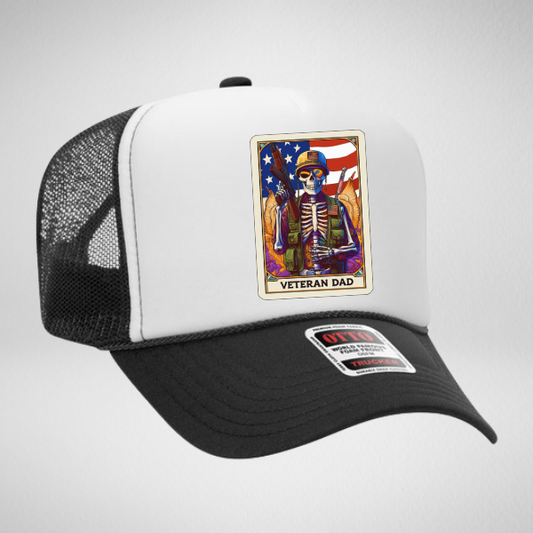 Veteran Dad Trucker Hat 🇺🇸 Patriotic Skeleton Snapback