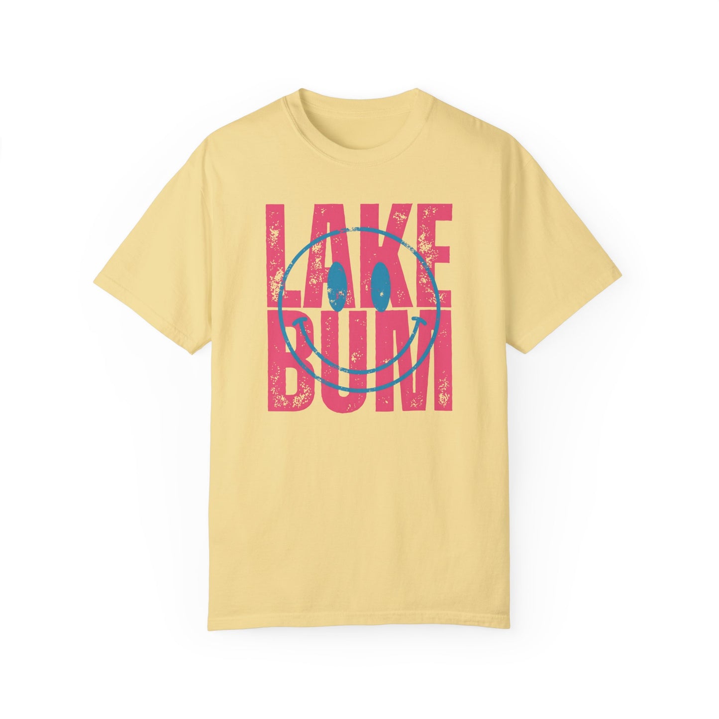 Lake Bum Life T-shirt, Summer Vacation Shirt, Smiley Face Tee for Spring Break, Unisex Garment-Dyed