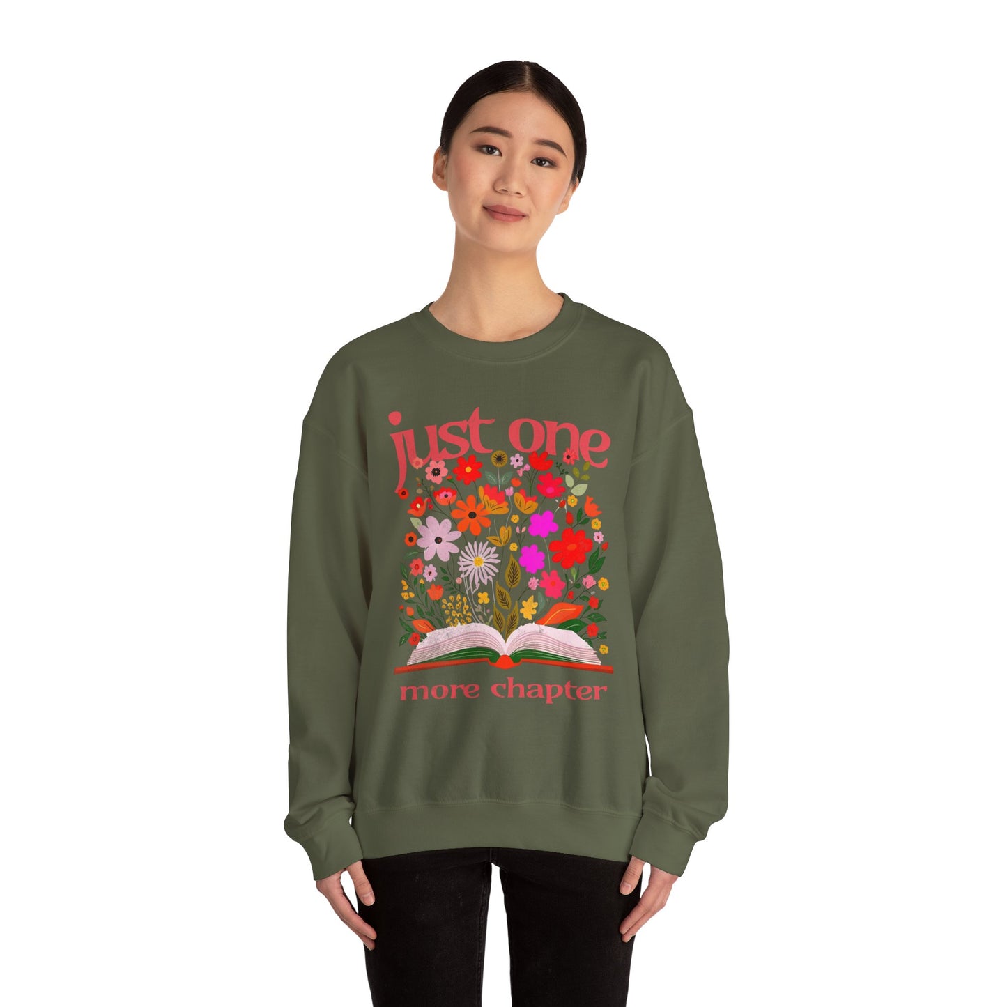 Just One More Chapter Sweatshirt, Book Club Book with Spring Flowers, Retro Trendy, Unisex Sweatshirt, Long Sleeve Pullover, Literary Gift,