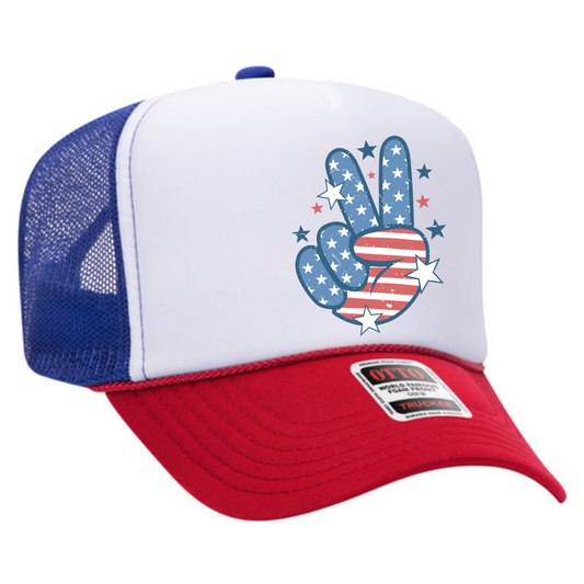 Peace Sign USA Trucker Hat 🇺🇸 Red White Blue Snapback for 4th of July