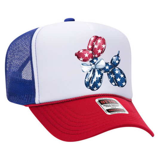 Balloon Dog Trucker Hat 🇺🇸 Red White Blue Snapback for 4th of July
