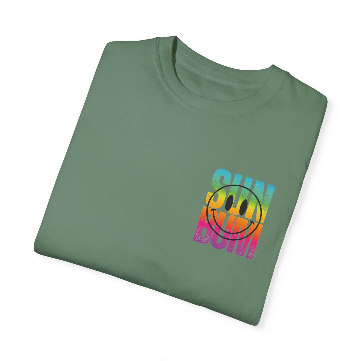 Sun Beach Life Unisex Garment-Dyed T-shirt, Summer, Spring Break, Bum Smiley Face Vacation Shirt, Front and Back Design, Large Back Design