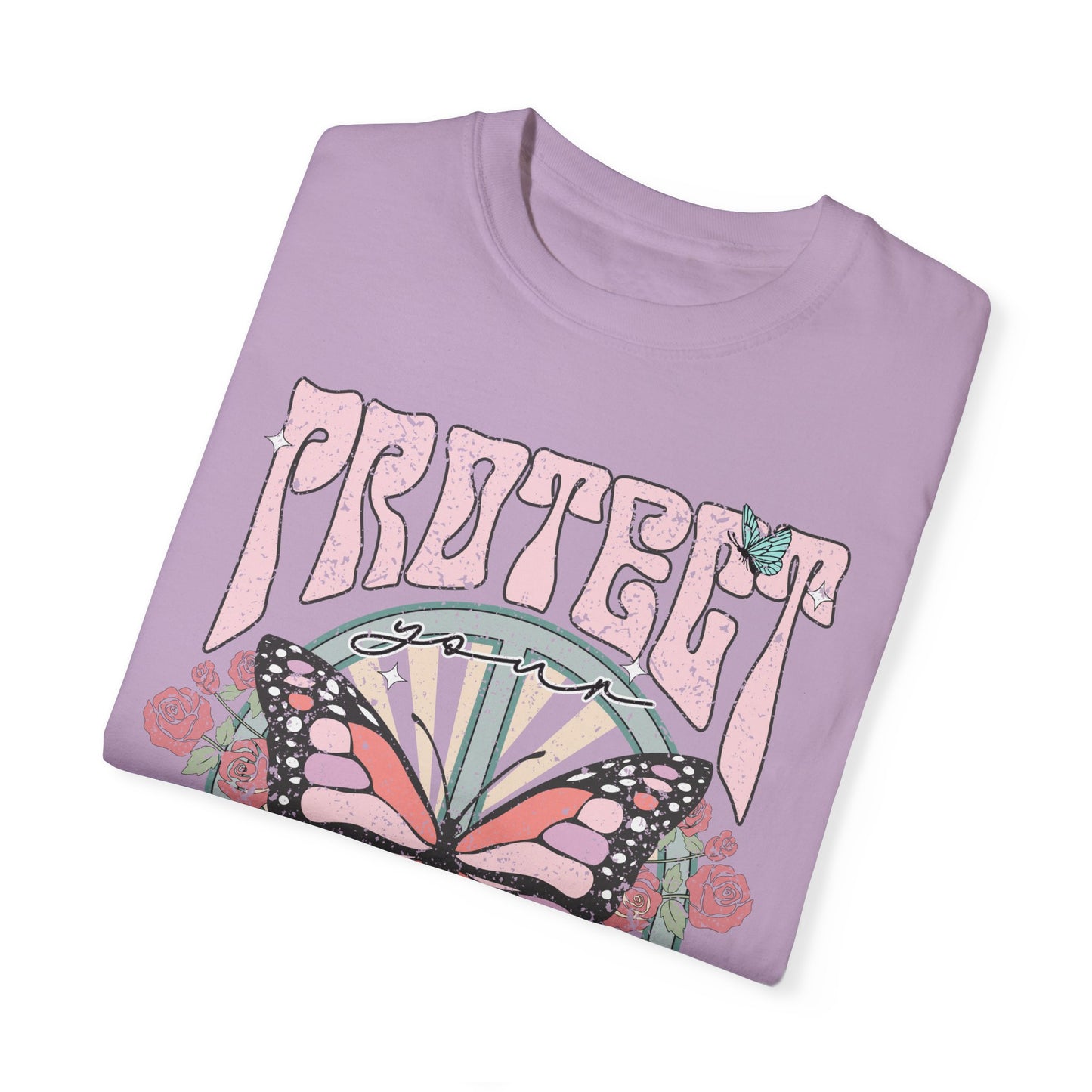 Uplifting Butterfly Unisex Garment-Dyed T-shirt, Spiritual Wellness Tee, Motivational Retro Tee, Trendy Tee for Peace, Protect Your Peace