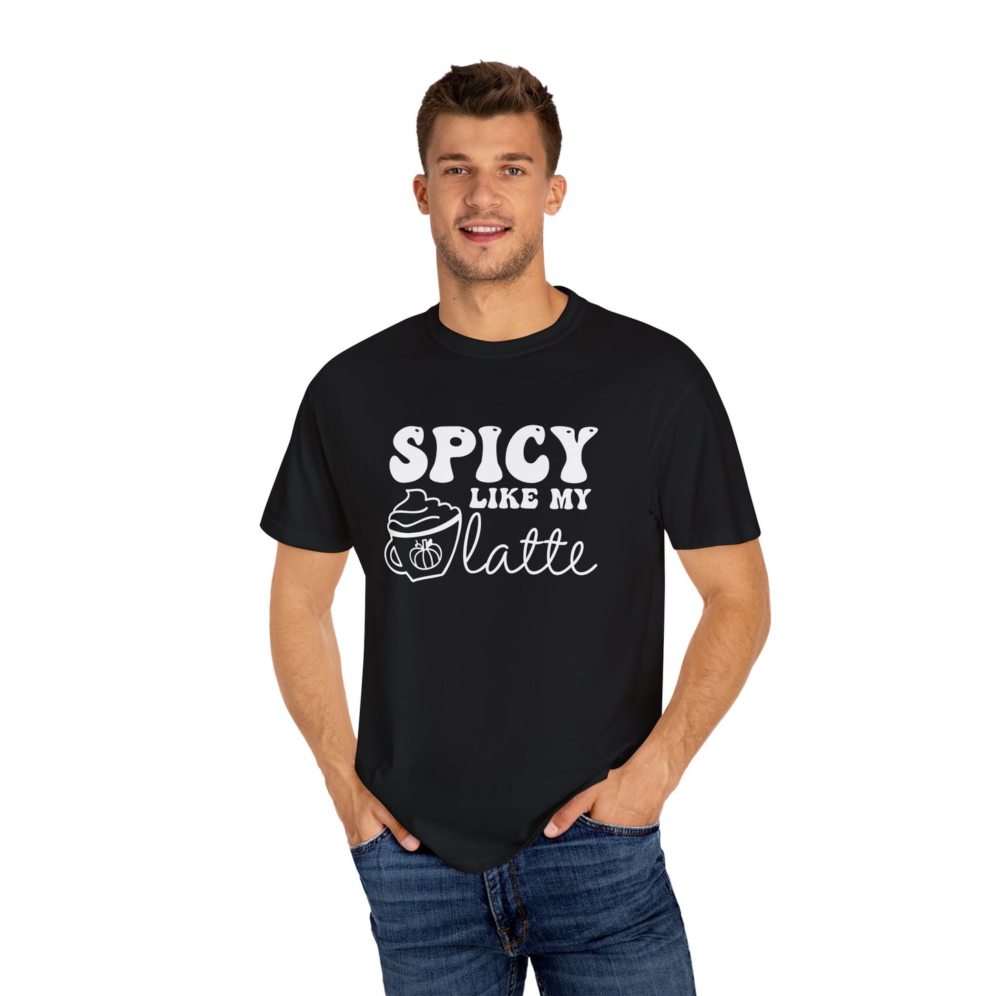 Spicy Like My Latte Shirt, Trendy Fall Women's Tshirt, Funny Graphic Tee, Autumn, Cozy , Comfy Coffee Shirt, PSL, Cute Fall Crewneck T-shirt