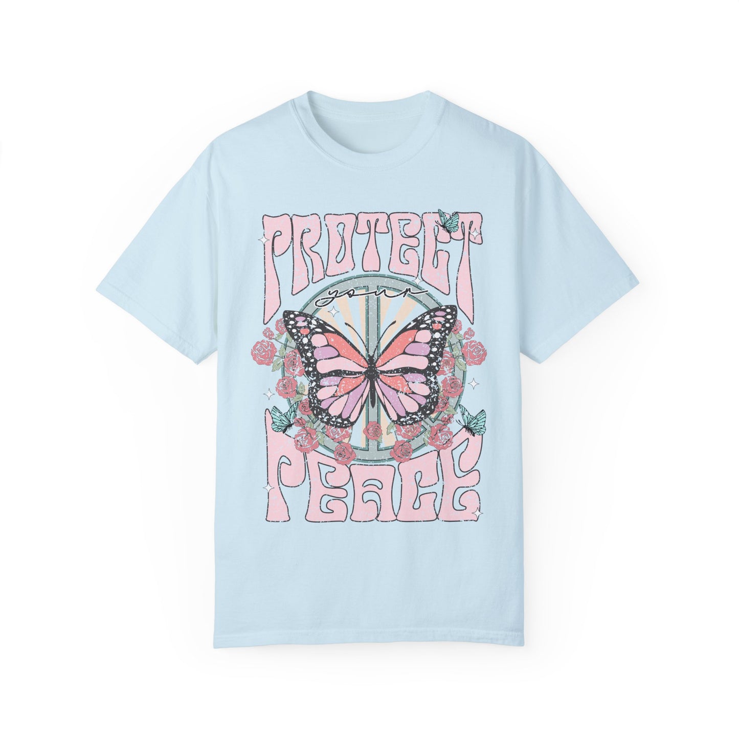 Uplifting Butterfly Unisex Garment-Dyed T-shirt, Spiritual Wellness Tee, Motivational Retro Tee, Trendy Tee for Peace, Protect Your Peace