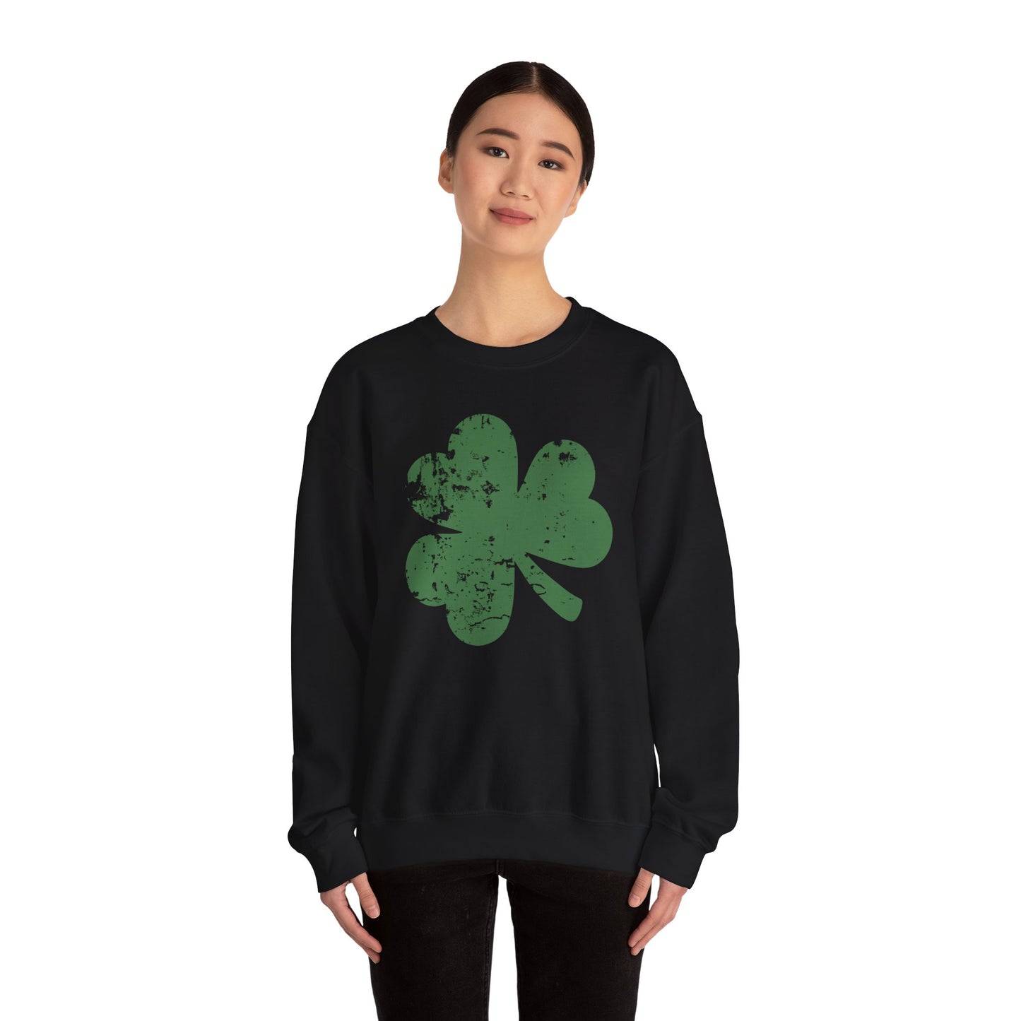 Funny Lucky Shamrock St Patricks Day Crewneck Sweatshirt, St Pattys Day Gift, Distressed Clover Jumper, Unisex Hoodie, Green Sweater