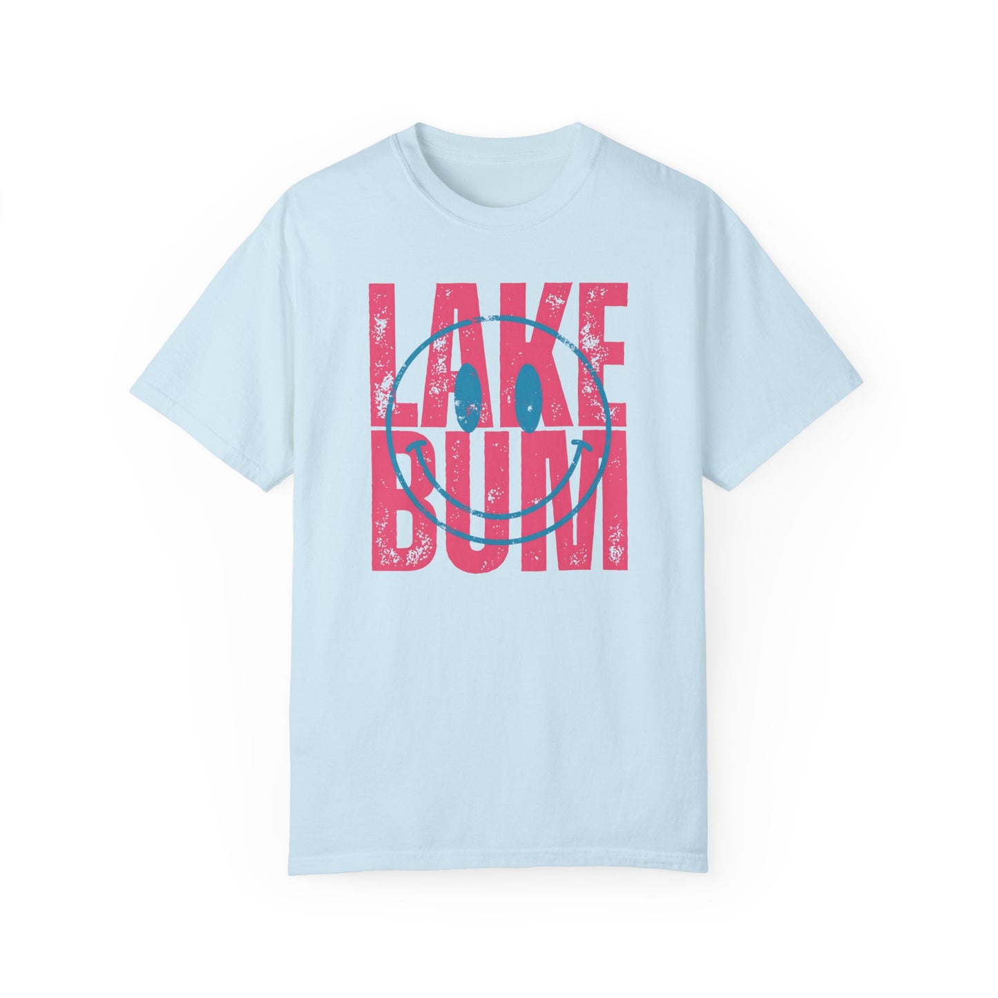 Lake Bum Life T-shirt, Summer Vacation Shirt, Smiley Face Tee for Spring Break, Unisex Garment-Dyed