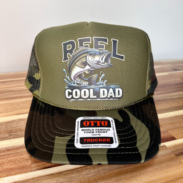 REEL COOL DAD Hat 🎣 Foam Camo Trucker for Fishermen Fathers