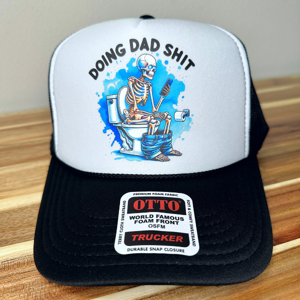 "Doing Dad Shit" Blue Splash Skeleton Trucker Hat